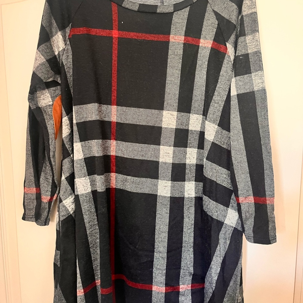 Plaid 3/4 length Sleeve Dress or long shirt style over leggings.